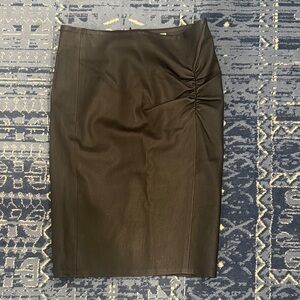 Chic Black leather Pencil Skirt with Ruched Detail